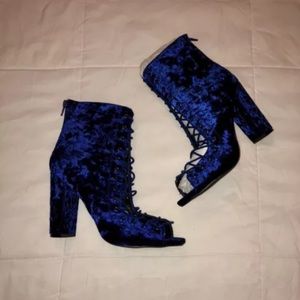 Velvet Blue Lace up Booties Size 8